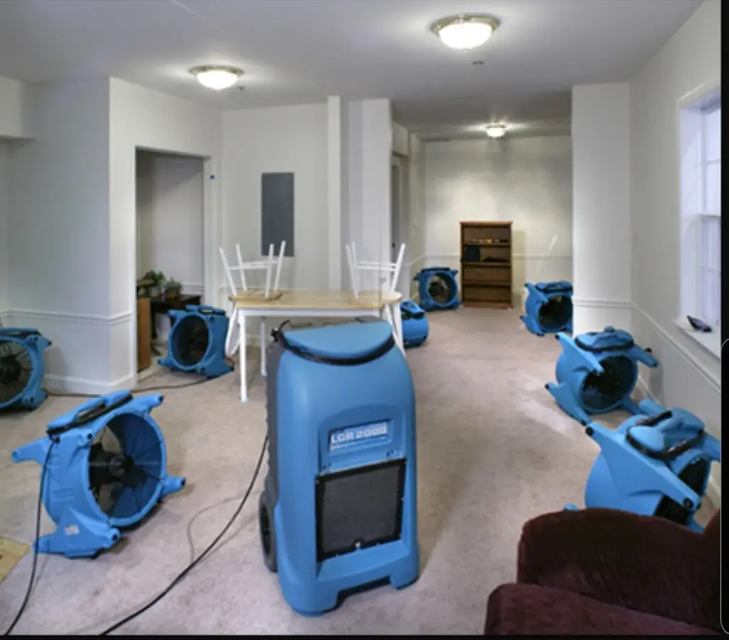 Air movers and dehumidifier setup for Water Damage Restoration in East Greenbush