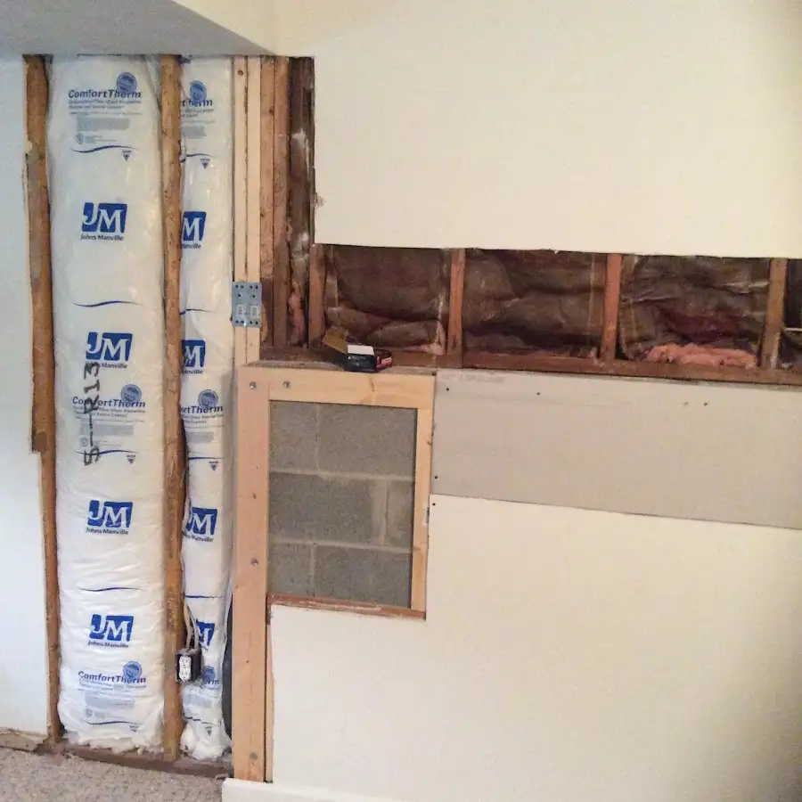 Wall insulation replacement during Basement Flood Cleanup in East Greenbush